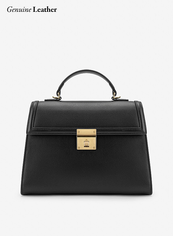 Túi da sang trọng dáng nắp gập nhấn khóa