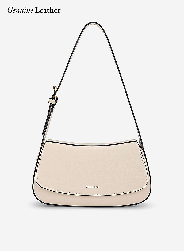 Túi leather kiểu hobo nắp gập - SAT 0338 - Màu kem - VASCARA