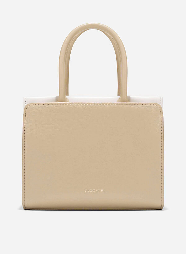 Contrast Leather Handheld Bag - TTE 0177 - Beige