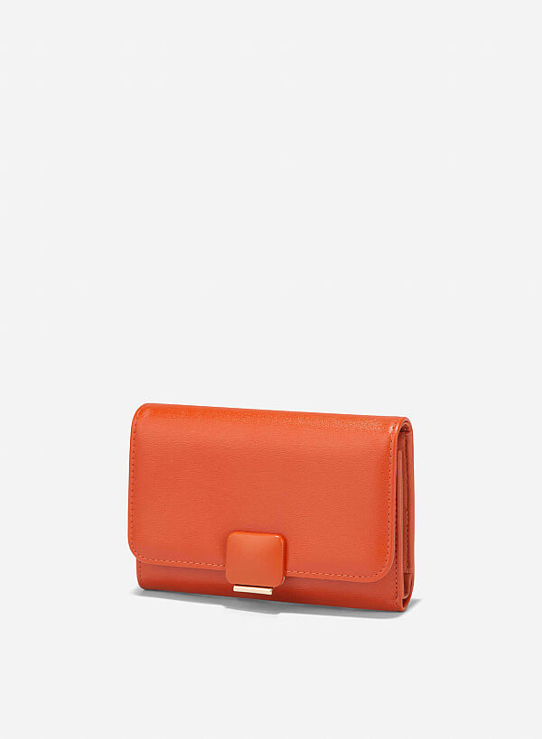 Metallic Buckle Wallet - WLL 0307 - Orange - VASCARA