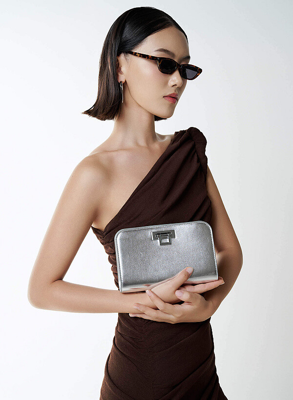 Metallic Clutch - CLT 0136 - Silver - VASCARA