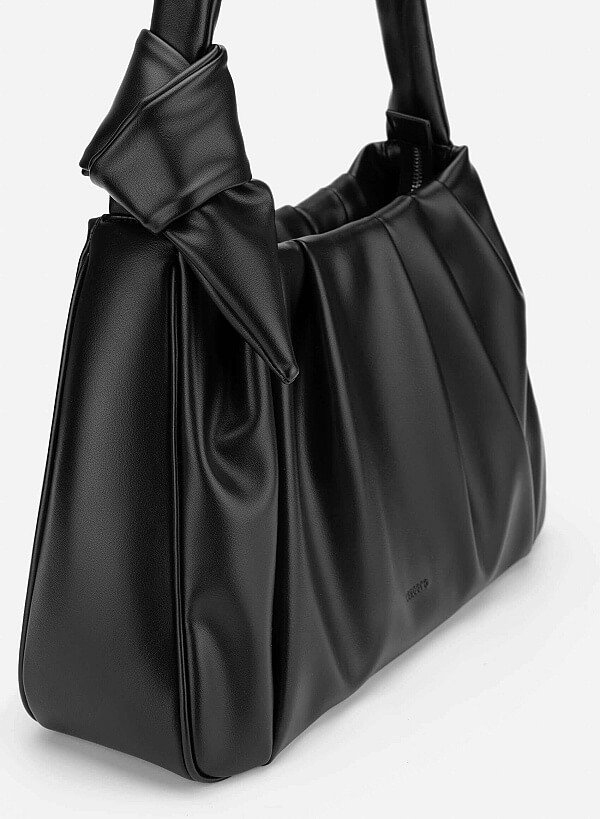 Pleated with Knot Shoulder Bag - TTE 0179 - Black - VASCARA