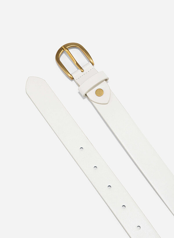 Round Head Buckle Basic Belt - BEL 0030 - Cream - VASCARA
