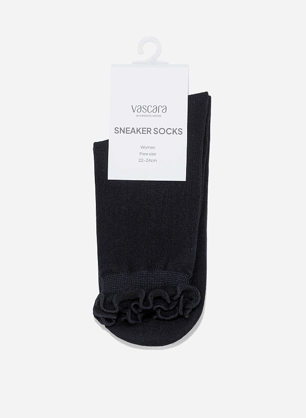 Ruffled Crew Socks - SCK 0007 - Black