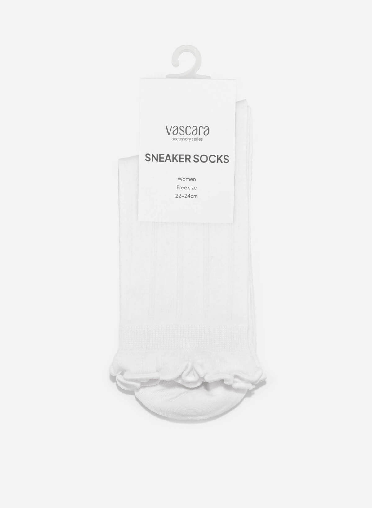 Ruffled Crew Socks - SCK 0007 - White - VASCARA