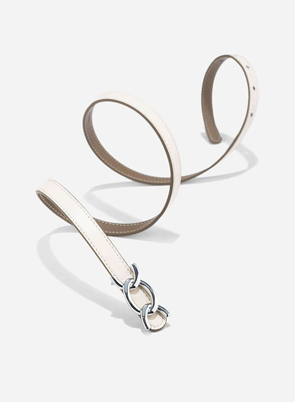 Stylized Buckle Thin Belt - BEL 0039 - Cream - VASCARA