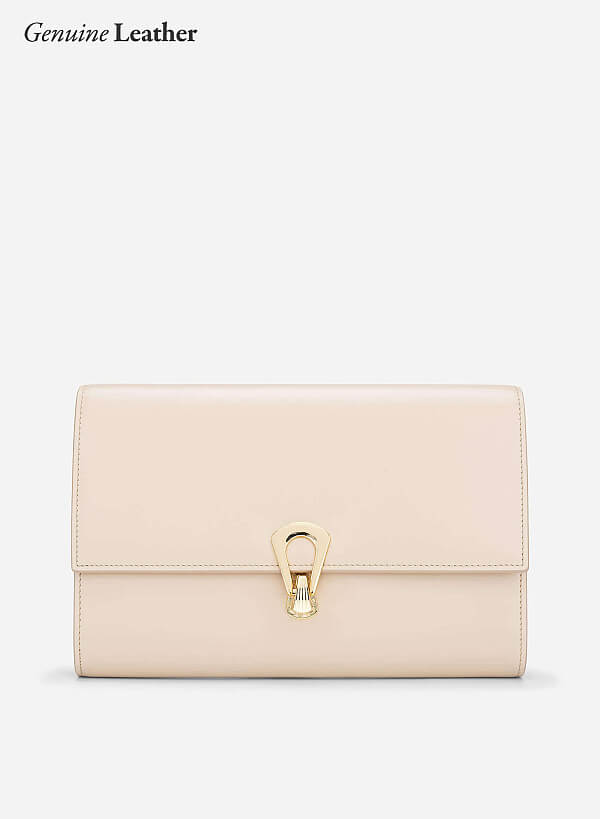 Stylized Leather Clutch - CLT 0135 - Beige