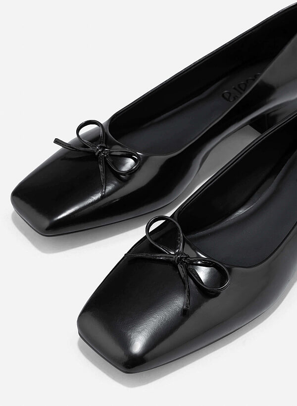 Bow Square Toe Block Heels - HIG 0680 - Black - VASCARA
