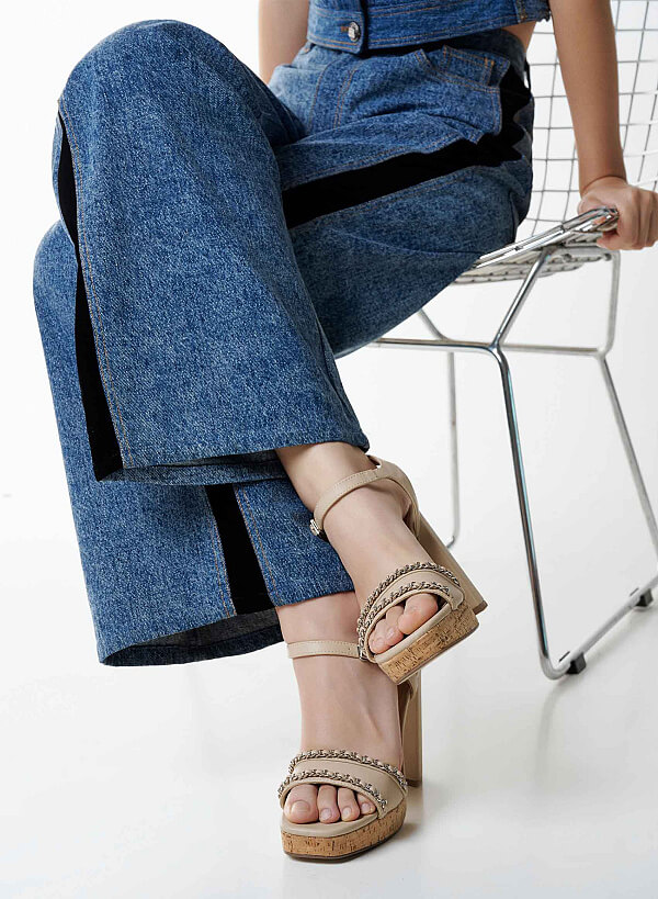 Chain Strap Platform Sandals - PUM 0814 - Beige - VASCARA