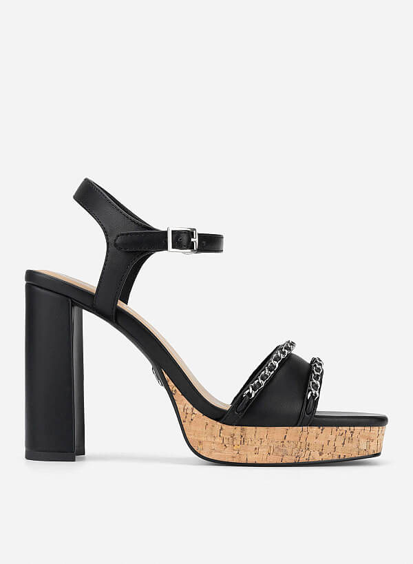 Chain Strap Platform Sandals - PUM 0814 - Black