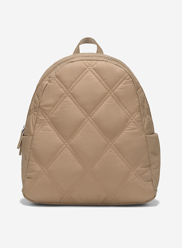 Diamond-shaped Quilted Parachute Backpack - BAK 0214 - Beige