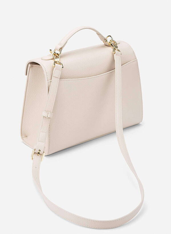 Rectangular Buckle Saddle Bag - SAC 0336 - Cream - VASCARA