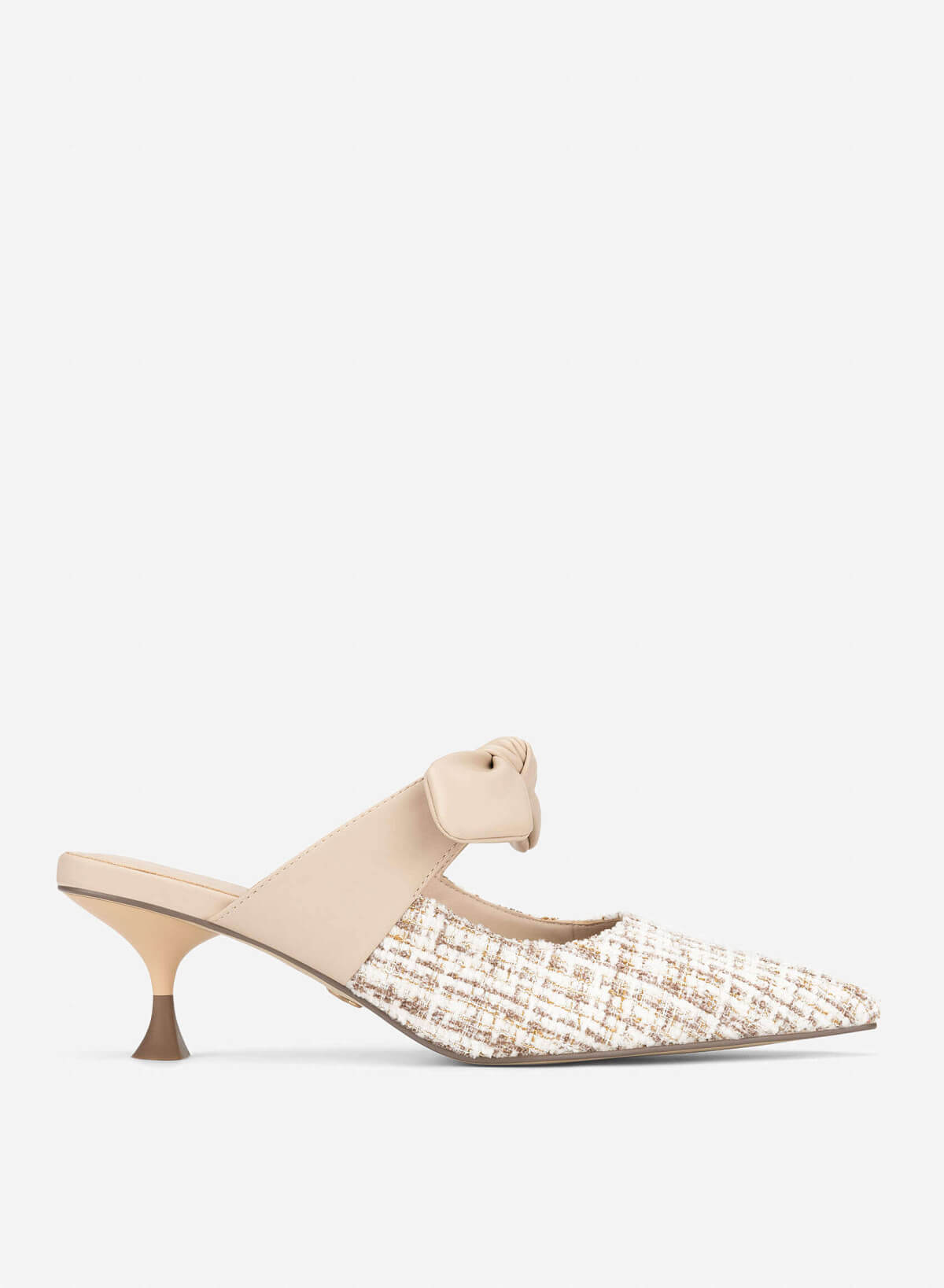 Tweed and Bow Strap Mules - MUL 0219 - Beige - VASCARA
