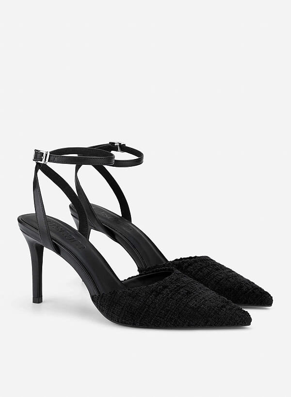 Tweed Cap Toe Pumps - HIG 0716 - Black - VASCARA