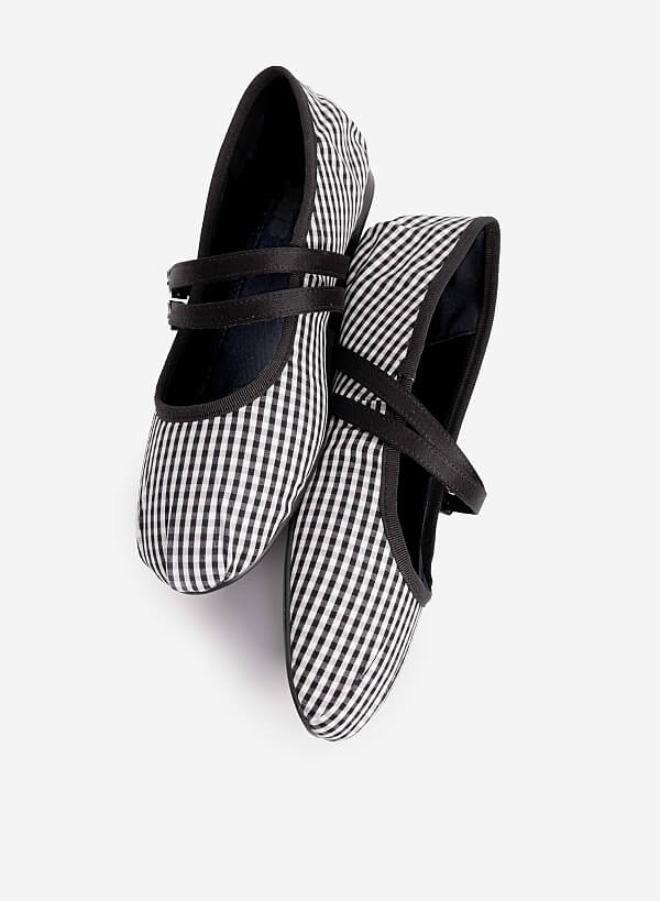 Giày búp bê vải BALLERINA - BAL 0003 - Màu caro trắng đen - VASCARA