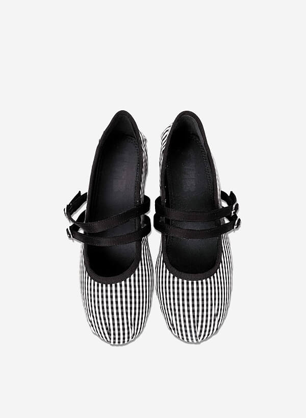 Giày búp bê vải BALLERINA - BAL 0003 - Màu caro trắng đen - VASCARA