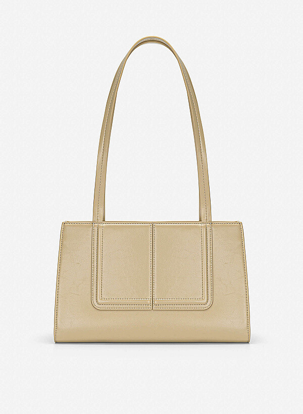 3D Line Decor Shoulder Bag - TTE 0198 - Beige