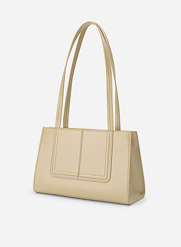 3D Line Decor Shoulder Bag - TTE 0198 - Beige - VASCARA
