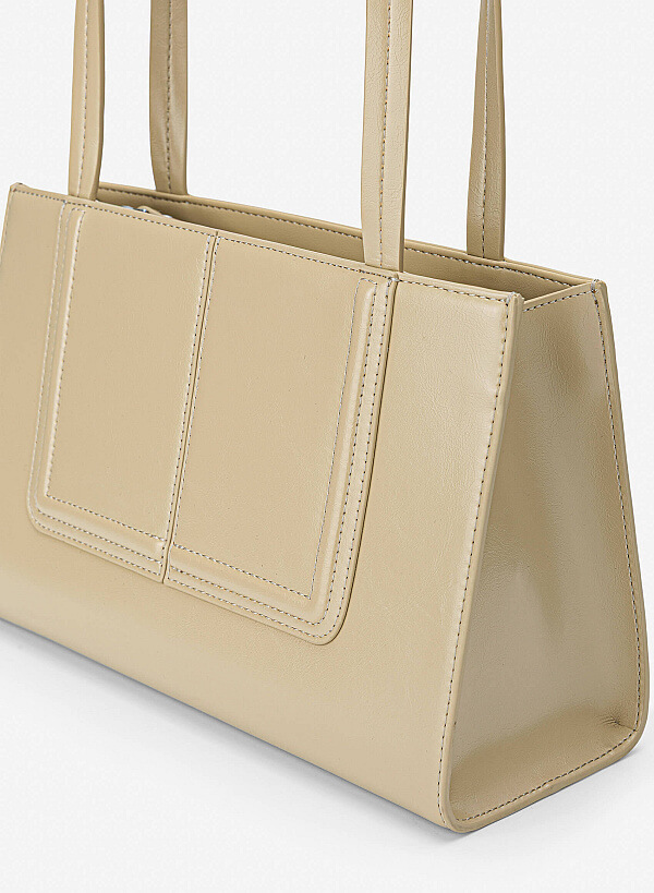 3D Line Decor Shoulder Bag - TTE 0198 - Beige - VASCARA