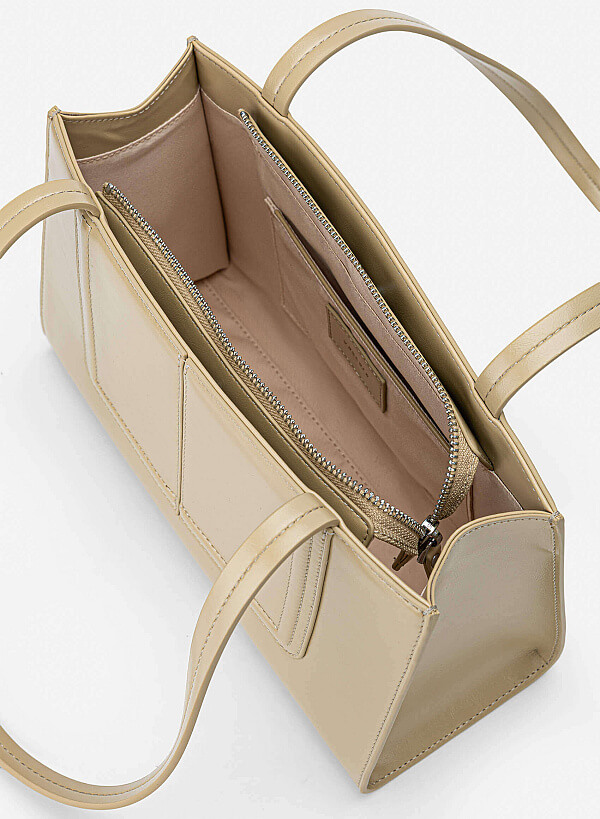 3D Line Decor Shoulder Bag - TTE 0198 - Beige - VASCARA