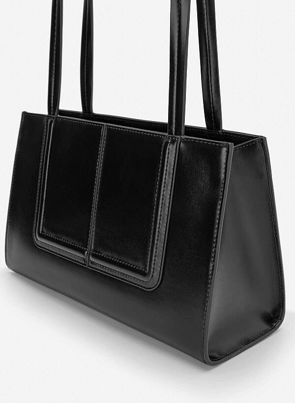 3D Line Decor Shoulder Bag - TTE 0198 - Black - VASCARA