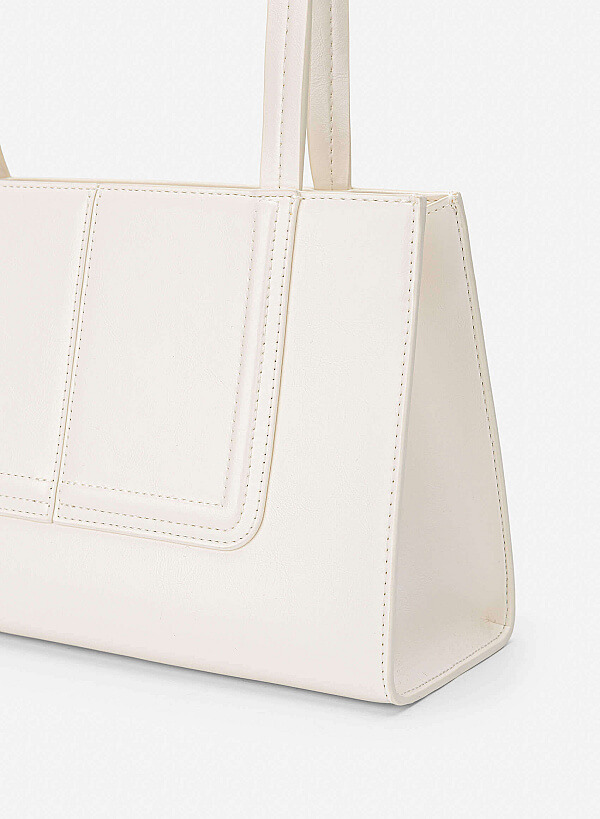 3D Line Decor Shoulder Bag - TTE 0198 - Cream - VASCARA