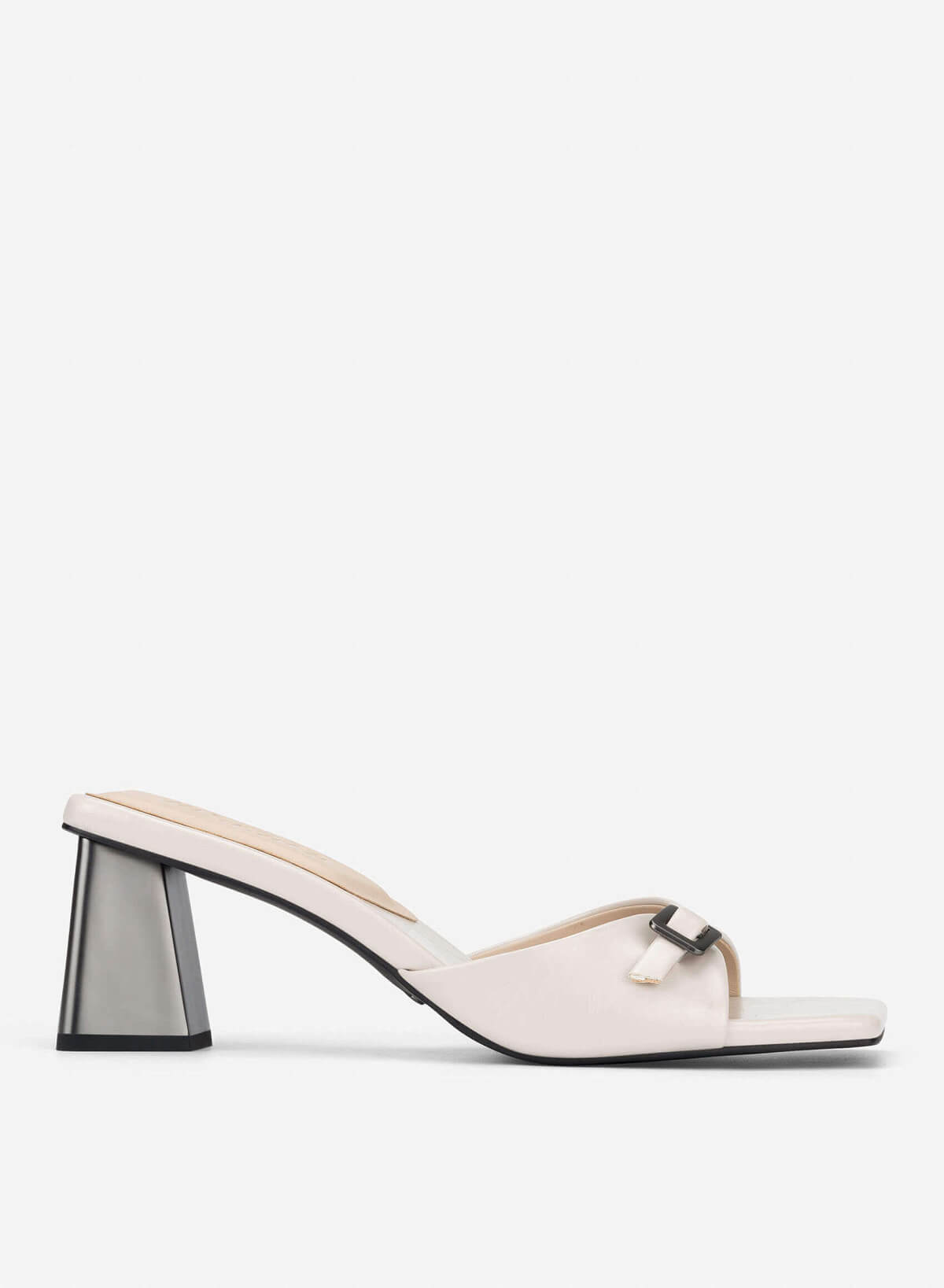 Buckle Block Heel Mules - MUL 0220 - Cream - VASCARA