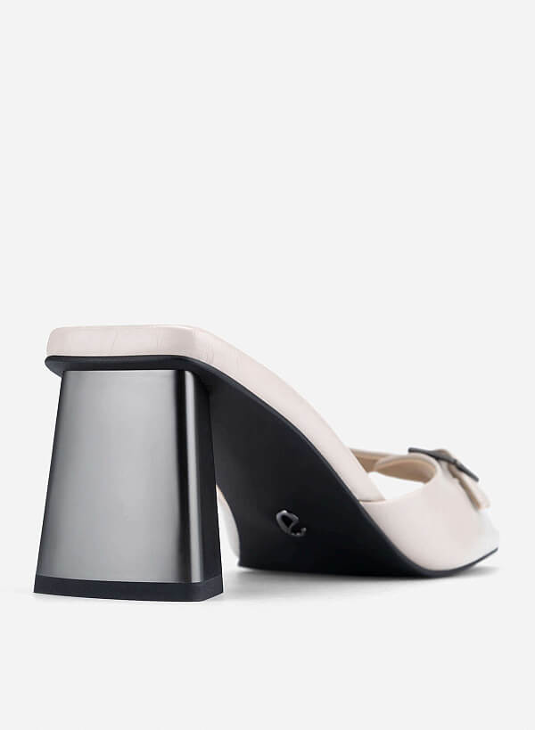 Buckle Block Heel Mules - MUL 0220 - Cream - VASCARA