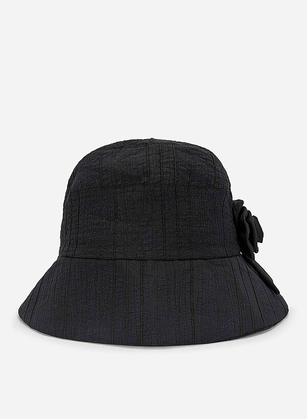 Flower Decor Buket Hat - HAT 0008 - Black
