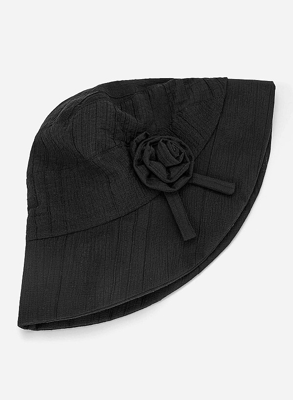Flower Decor Buket Hat - HAT 0008 - Black - VASCARA