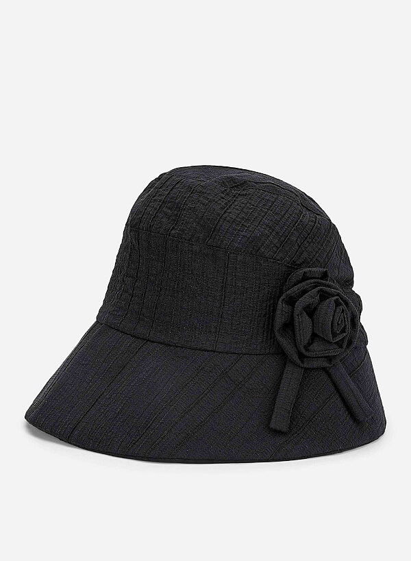 Flower Decor Buket Hat - HAT 0008 - Black - VASCARA