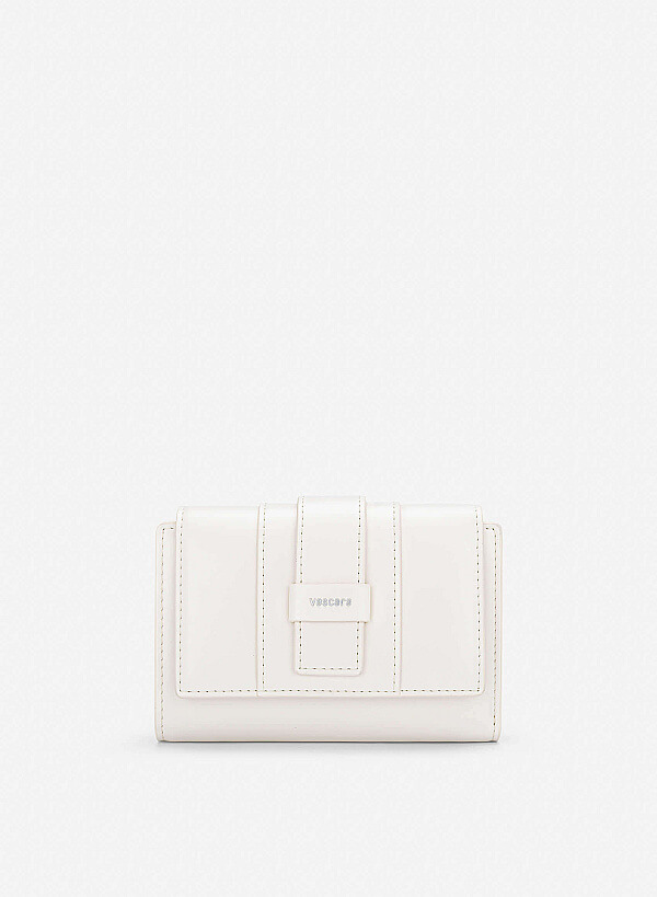 Fold-Over Lock Flat Mini Wallet - WLL 0324 - Cream