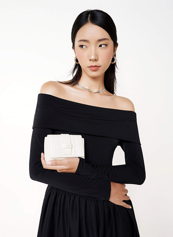 Fold-Over Lock Flat Mini Wallet - WLL 0324 - Cream - VASCARA