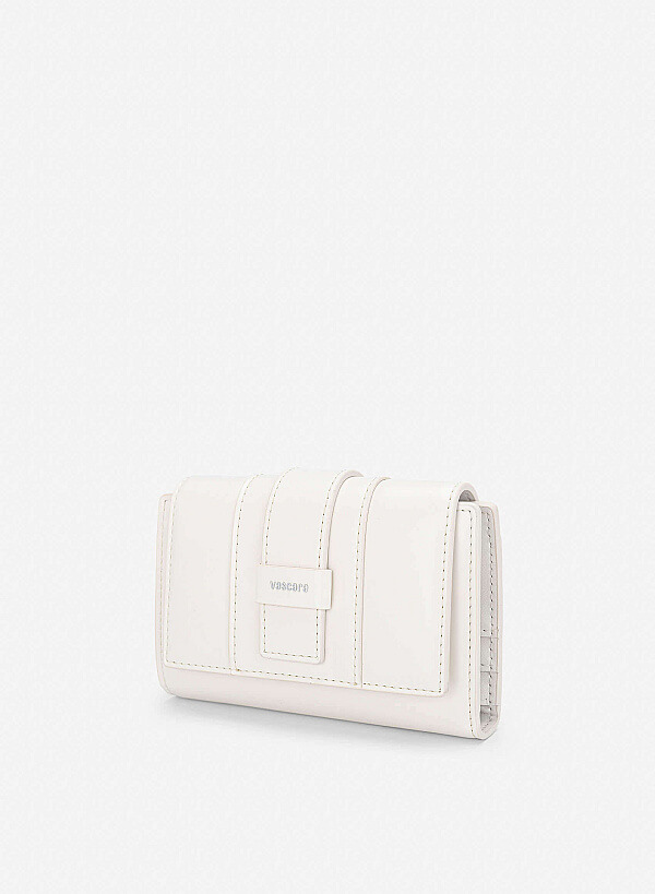 Fold-Over Lock Flat Mini Wallet - WLL 0324 - Cream - VASCARA