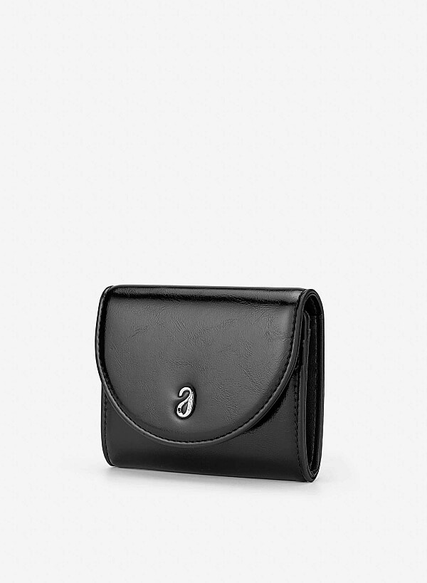 Half-moon Fold Flap Mini Wallet - WLL 0323 - Black - VASCARA