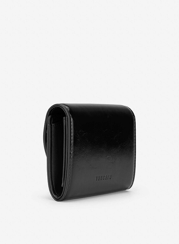 Half-moon Fold Flap Mini Wallet - WLL 0323 - Black - VASCARA