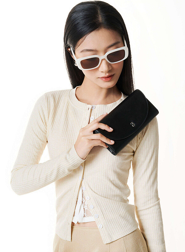 Half-moon Fold Flap Wallet - WLL 0322 - Black - VASCARA