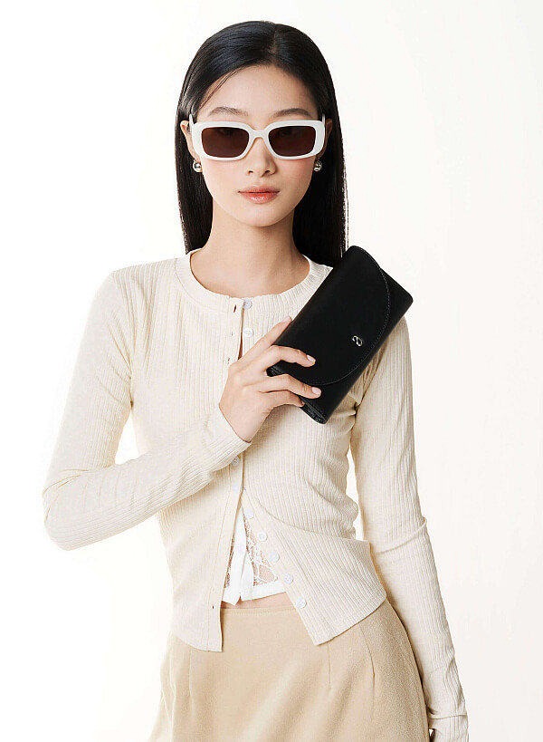 Half-moon Fold Flap Wallet - WLL 0322 - Black - VASCARA