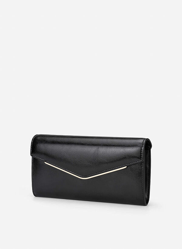 Metal-edged Flap Wallet - WLL 0319 - Black - VASCARA