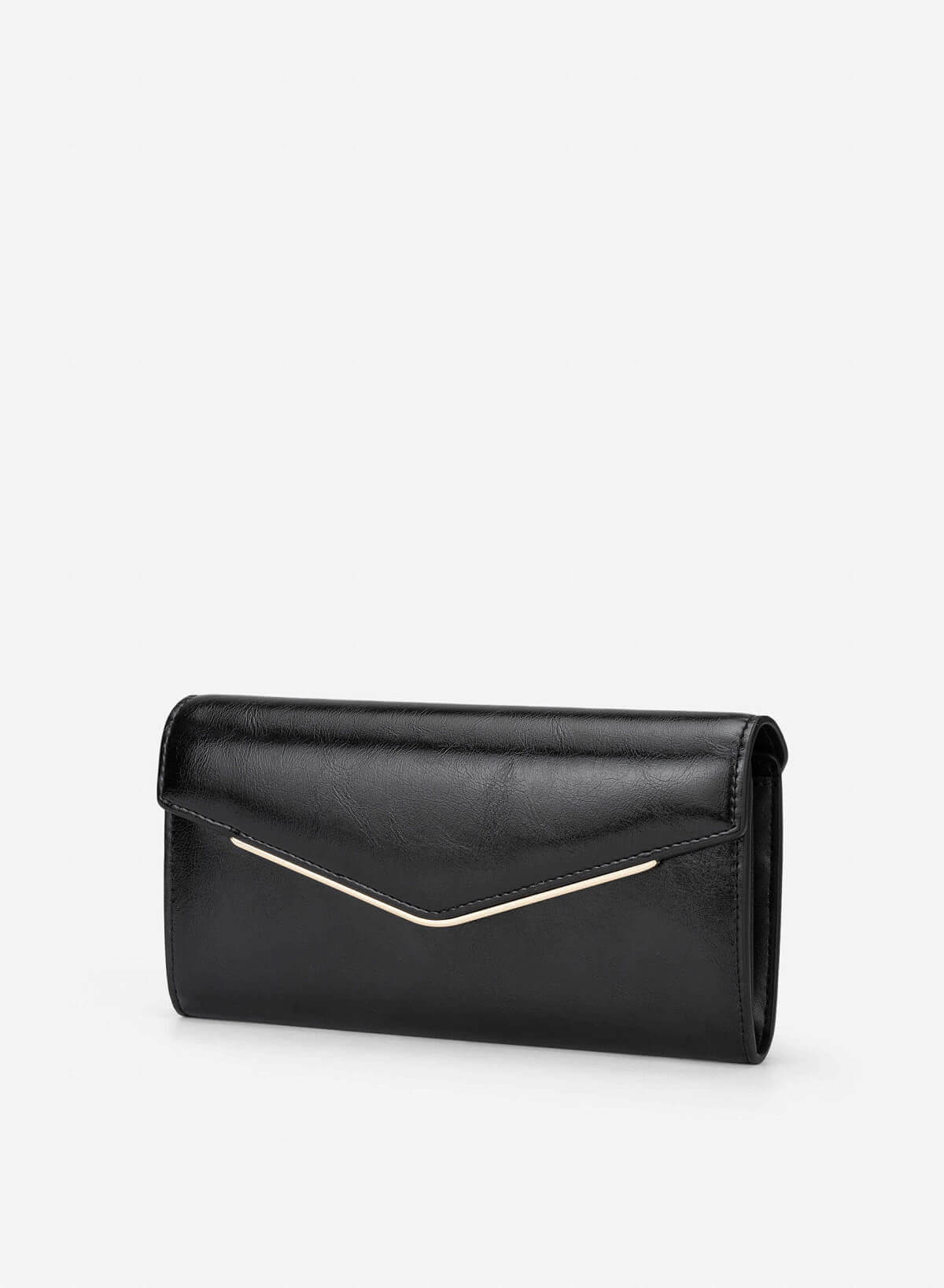Metal-edged Flap Wallet - WLL 0319 - Black - vascara.com