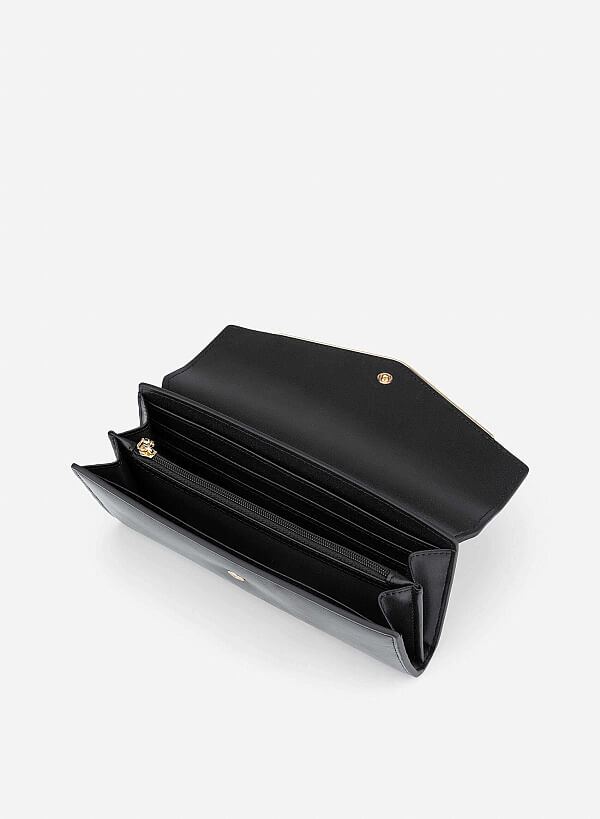 Metal-edged Flap Wallet - WLL 0319 - Black - VASCARA