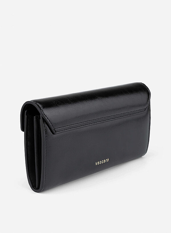 Metal-edged Flap Wallet - WLL 0319 - Black - VASCARA