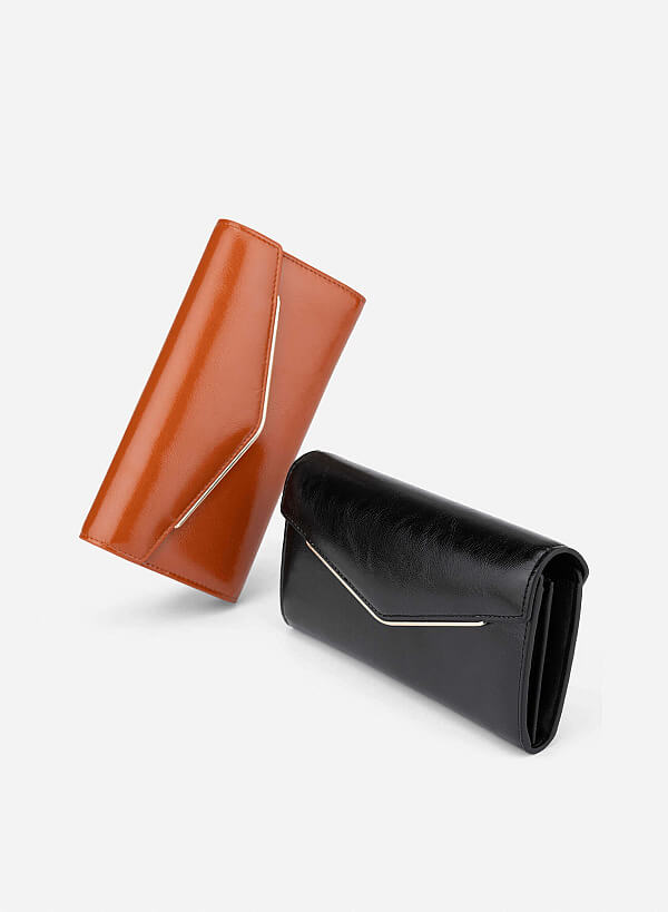 Metal-edged Flap Wallet - WLL 0319 - Black - VASCARA