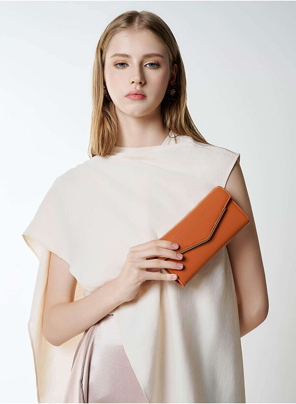 Metal-edged Flap Wallet - WLL 0319 - Dark Orange - VASCARA