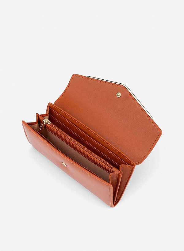 Metal-edged Flap Wallet - WLL 0319 - Dark Orange - VASCARA