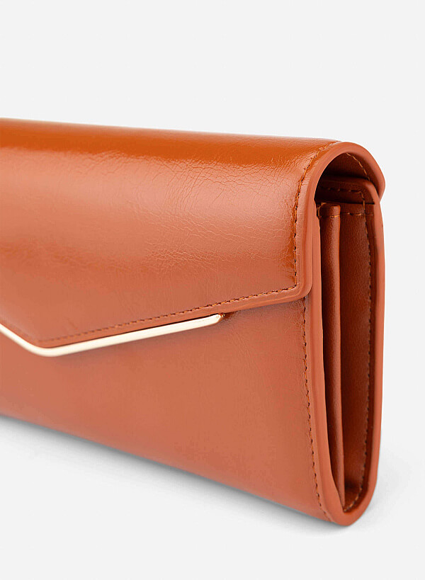 Metal-edged Flap Wallet - WLL 0319 - Dark Orange - VASCARA