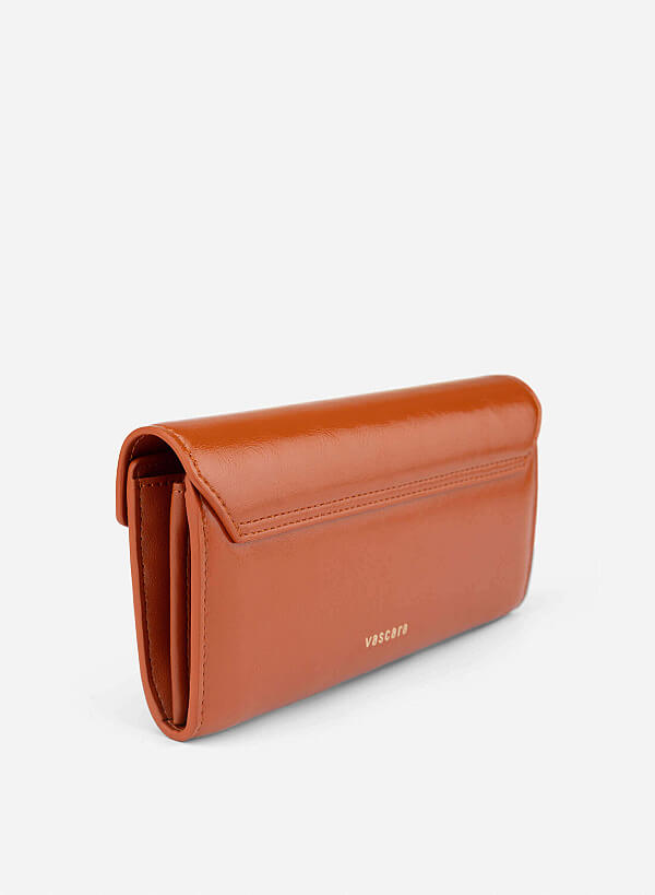 Metal-edged Flap Wallet - WLL 0319 - Dark Orange - VASCARA