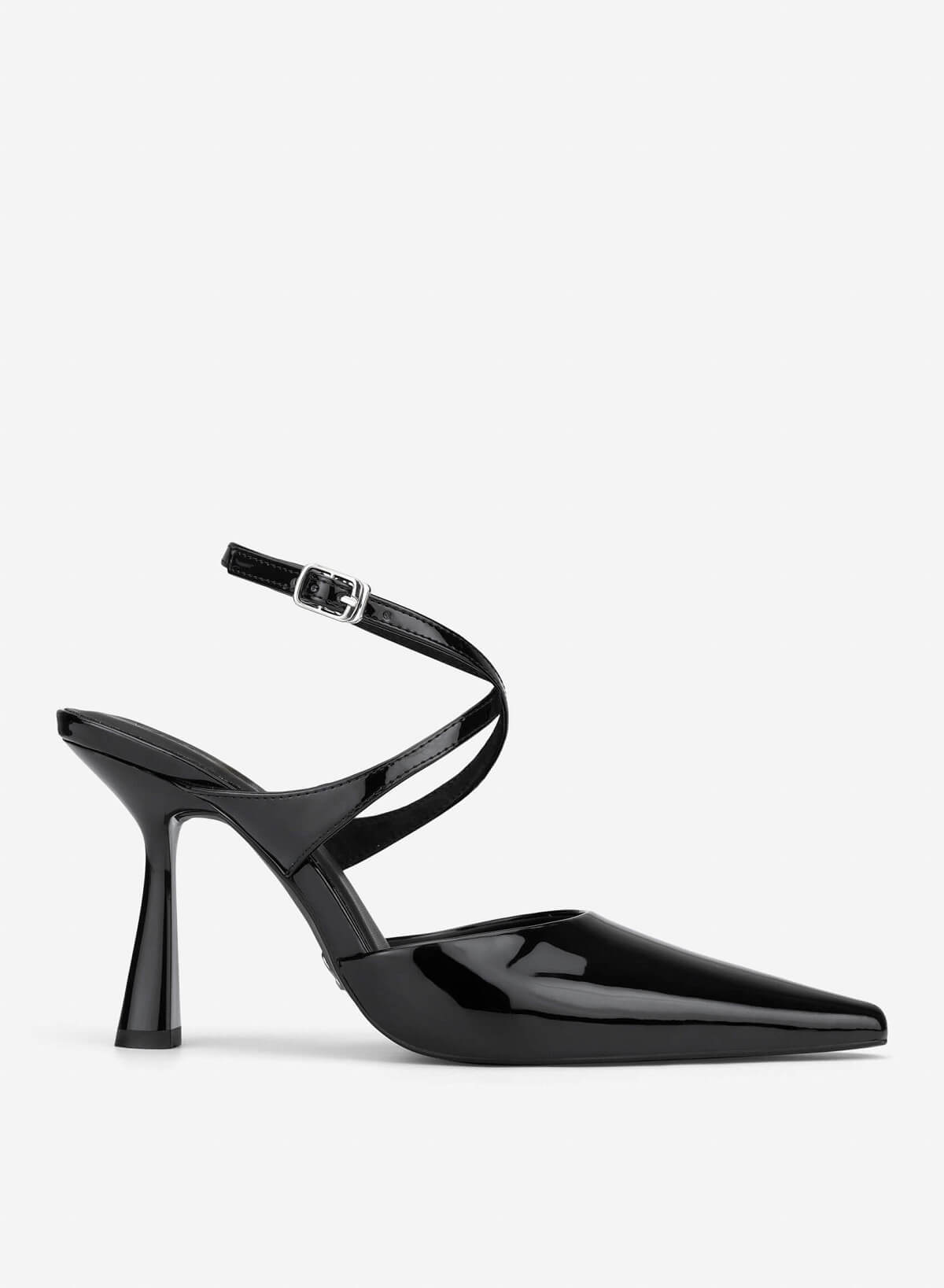 Ankle Cross Strap Pointed Spool Heels - HIG 0707 - Black - VASCARA