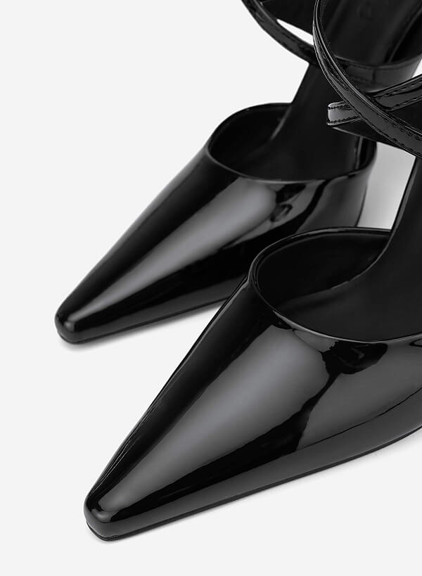 Ankle Cross Strap Pointed Spool Heels - HIG 0707 - Black - VASCARA