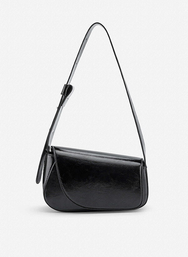 Asymmetric Fold-Over Shoulder Bag - MES 0281 - Black